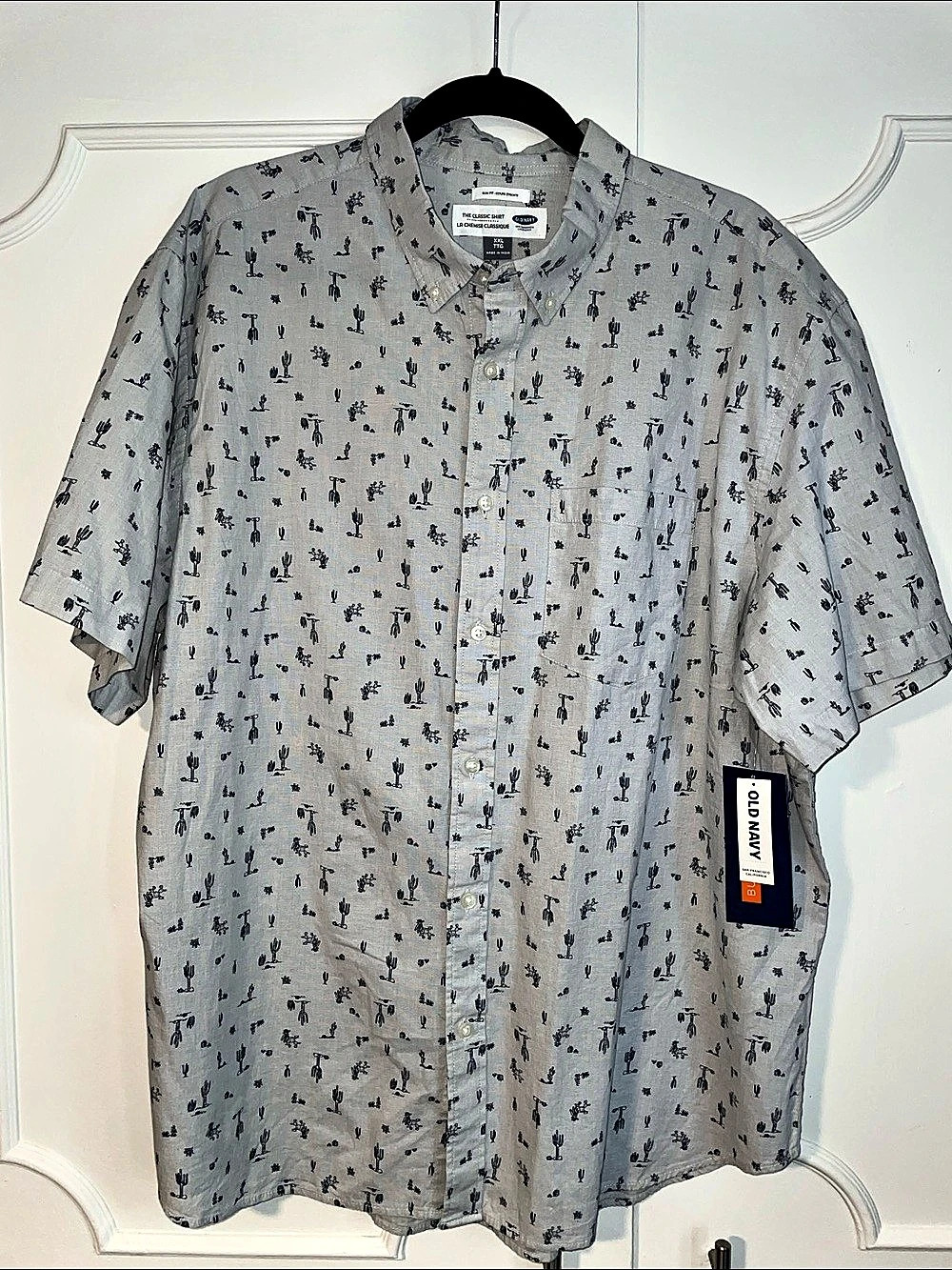 Old Navy The Classic Shirt Cactus Print Short Sleeve Shirt in Gray XXL NWT